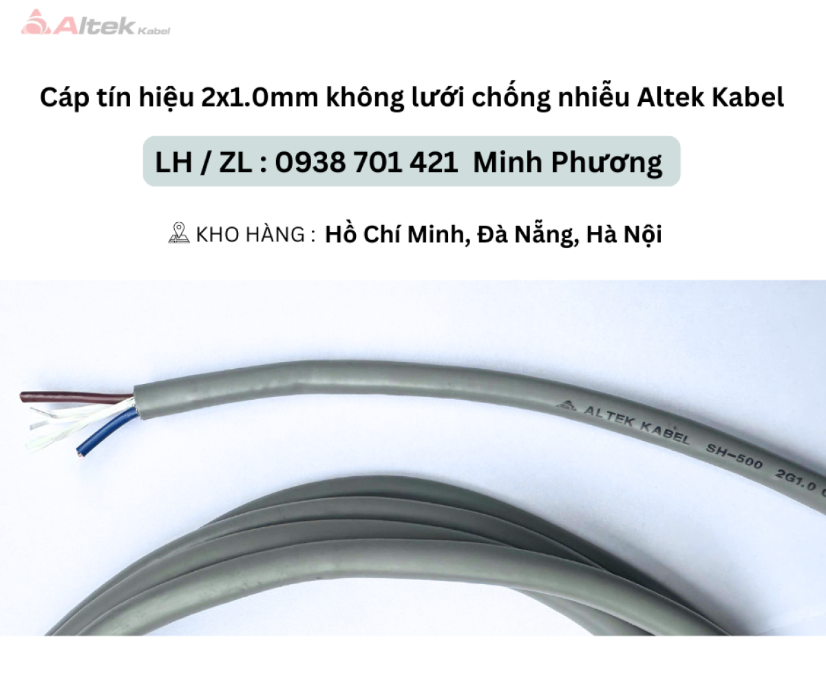 Cáp tín hiệu 2x1.0mm không lưới chống nhiễu Altek Kabel Đà Nẵng, Hà Nội, Bình Định