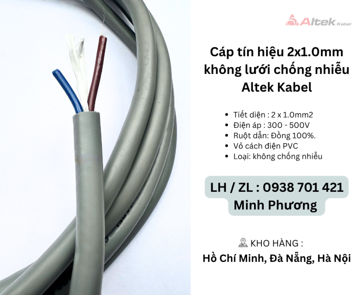Cáp tín hiệu 2x1.0mm không lưới chống nhiễu Altek Kabel Đà Nẵng, Hà Nội, Bình Định