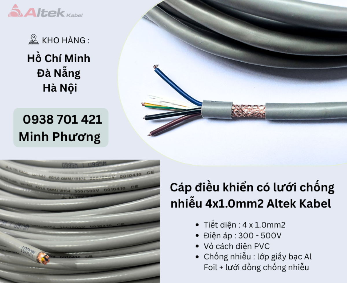 Cáp điều khiển có lưới chống nhiễu 4x1.0mm2 Altek Kabel Hà Nội, Đà Nẵng, Huế