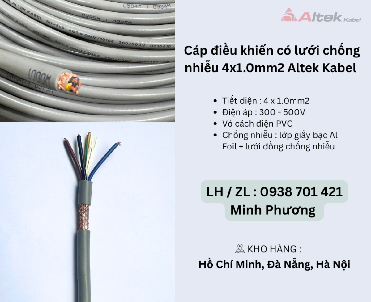 Cáp điều khiển có lưới chống nhiễu 4x1.0mm2 Altek Kabel Hà Nội, Đà Nẵng, Huế