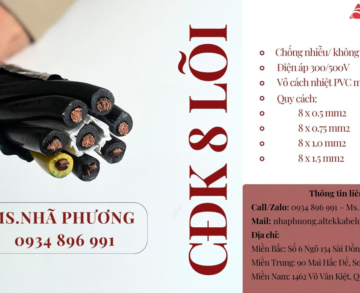 Cáp Tín Hiệu 8X 1.0 mm2 Dùng Trong Hệ Thống Điều Khiển Quy Nhơn, Khánh Hòa, Gia Lai