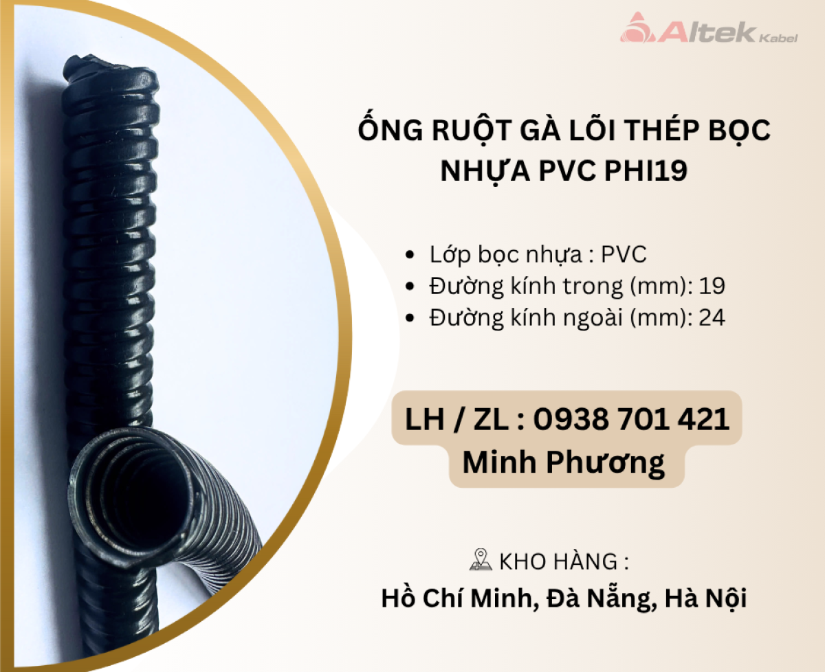 Ống ruột gà lõi thép bọc nhựa PVC Phi19 Đà Nẵng, Hà Nội, Quảng Nam