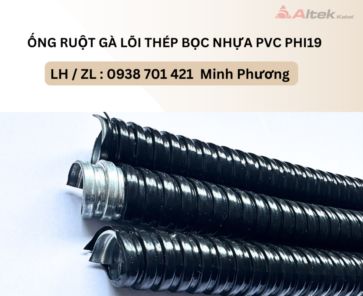 Ống ruột gà lõi thép bọc nhựa PVC Phi19 Đà Nẵng, Hà Nội, Quảng Nam