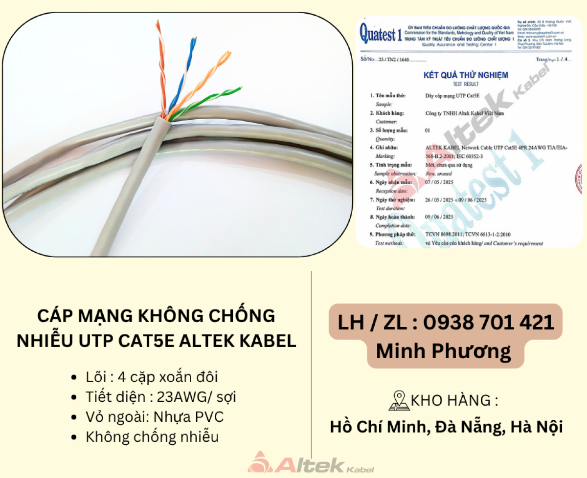 Cáp mạng không chống nhiễu UTP Cat5e Altek Kabel Đà Nẵng, Hà Nội, Quảng Trị