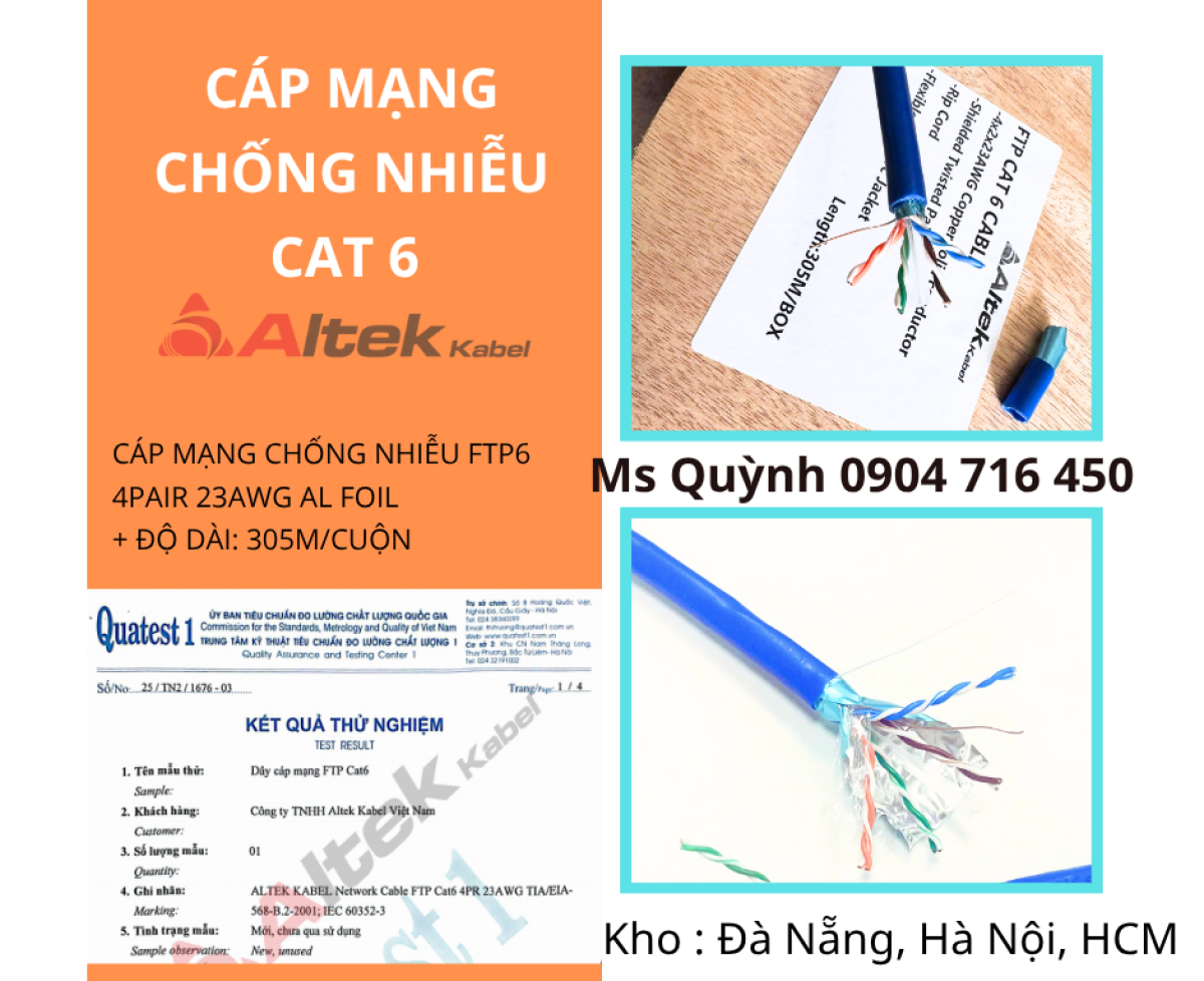 Cáp mạng FTP6 Cat 6 Altek Kabel Đà Nẵng, Hà Nội, Sài Gòn