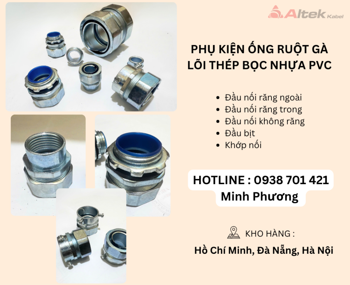 Phụ kiện ống ruột gà lõi thép bọc nhựa PVC Đà Nẵng, Hà Nội, Quảng Bình