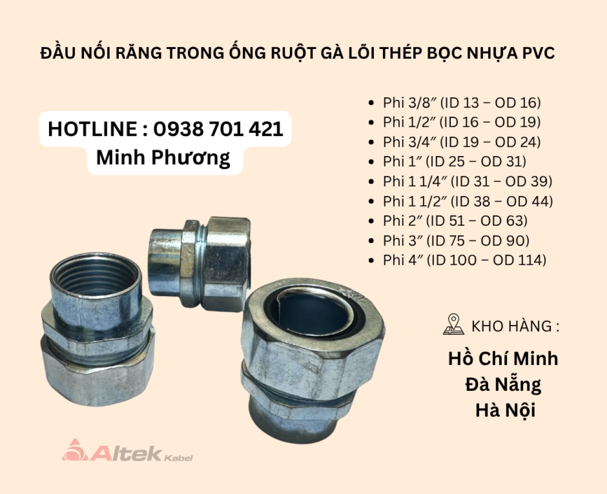 Phụ kiện ống ruột gà lõi thép bọc nhựa PVC Đà Nẵng, Hà Nội, Quảng Bình