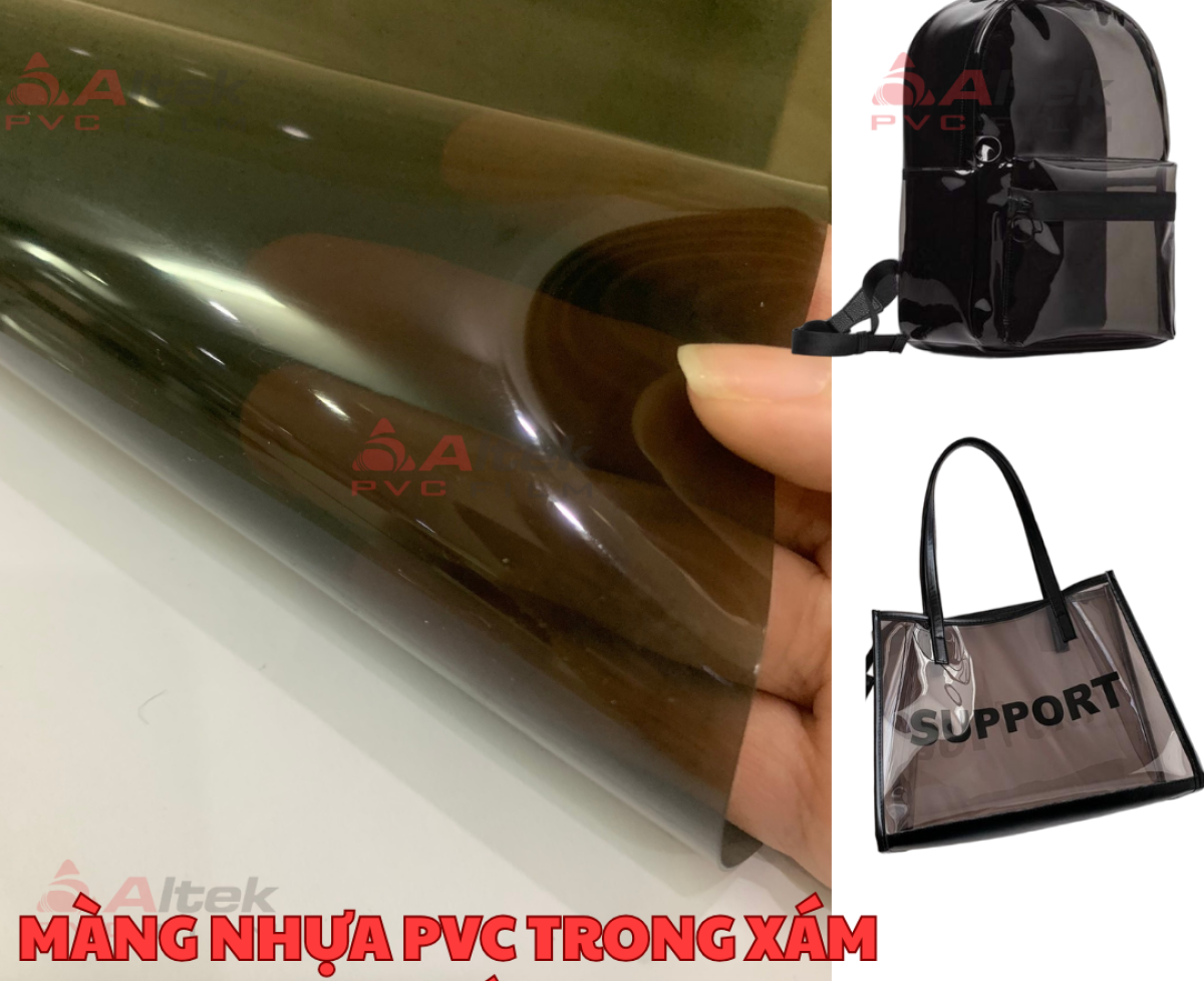 Cơ sở tấm màng PVC màu xám khói – phụ liệu may balo, túi mỹ phẩm / giá sỉ rẻ
