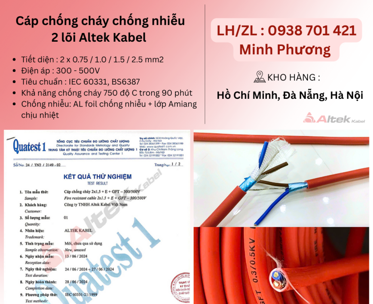 Dây cáp chống cháy chống nhiễu 2 lõi Altek Kabel Đà Nẵng, Bình Dương, Hải Phòng