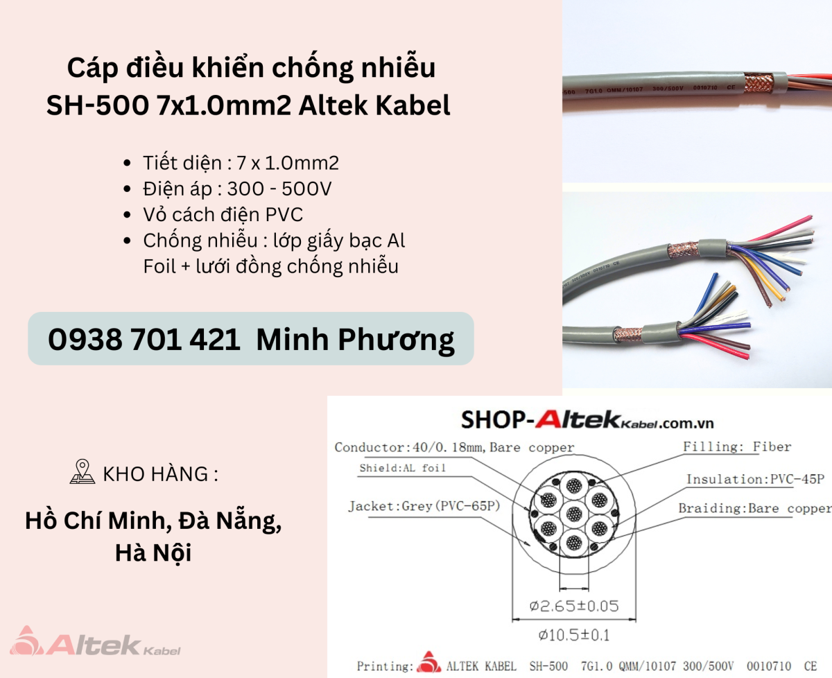 Cáp điều khiển chống nhiễu SH-500 7x1.0mm2 Altek Kabel Đà Nẵng, Hà Nội, Hải Phòng