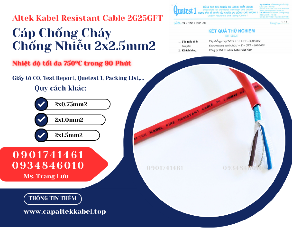 Cáp Chống Cháy Chống Nhiễu 2x2.5 Altek Kabel phân phối chính hãng