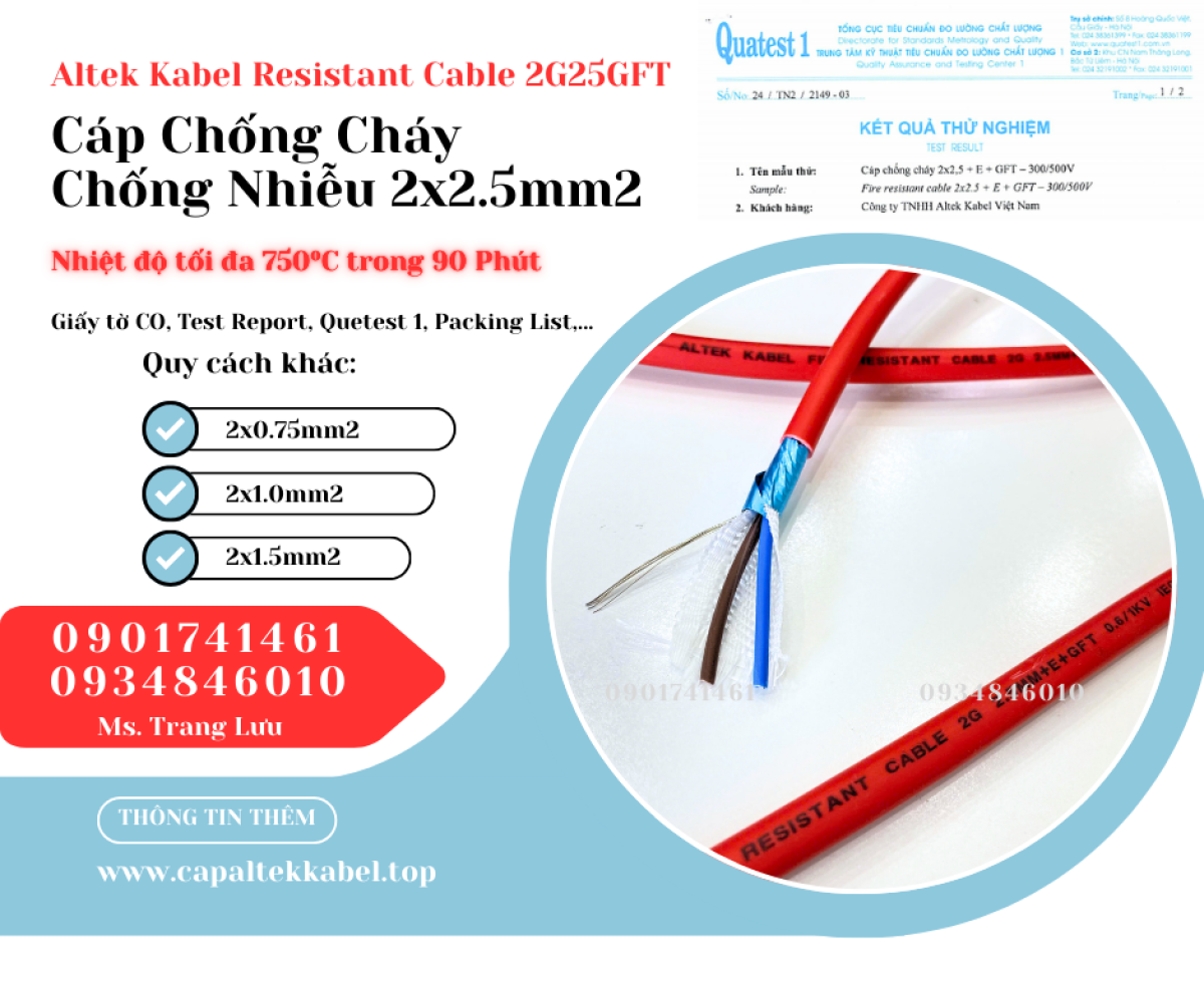 Cáp Chống Cháy Chống Nhiễu 2x2.5 Altek Kabel phân phối chính hãng