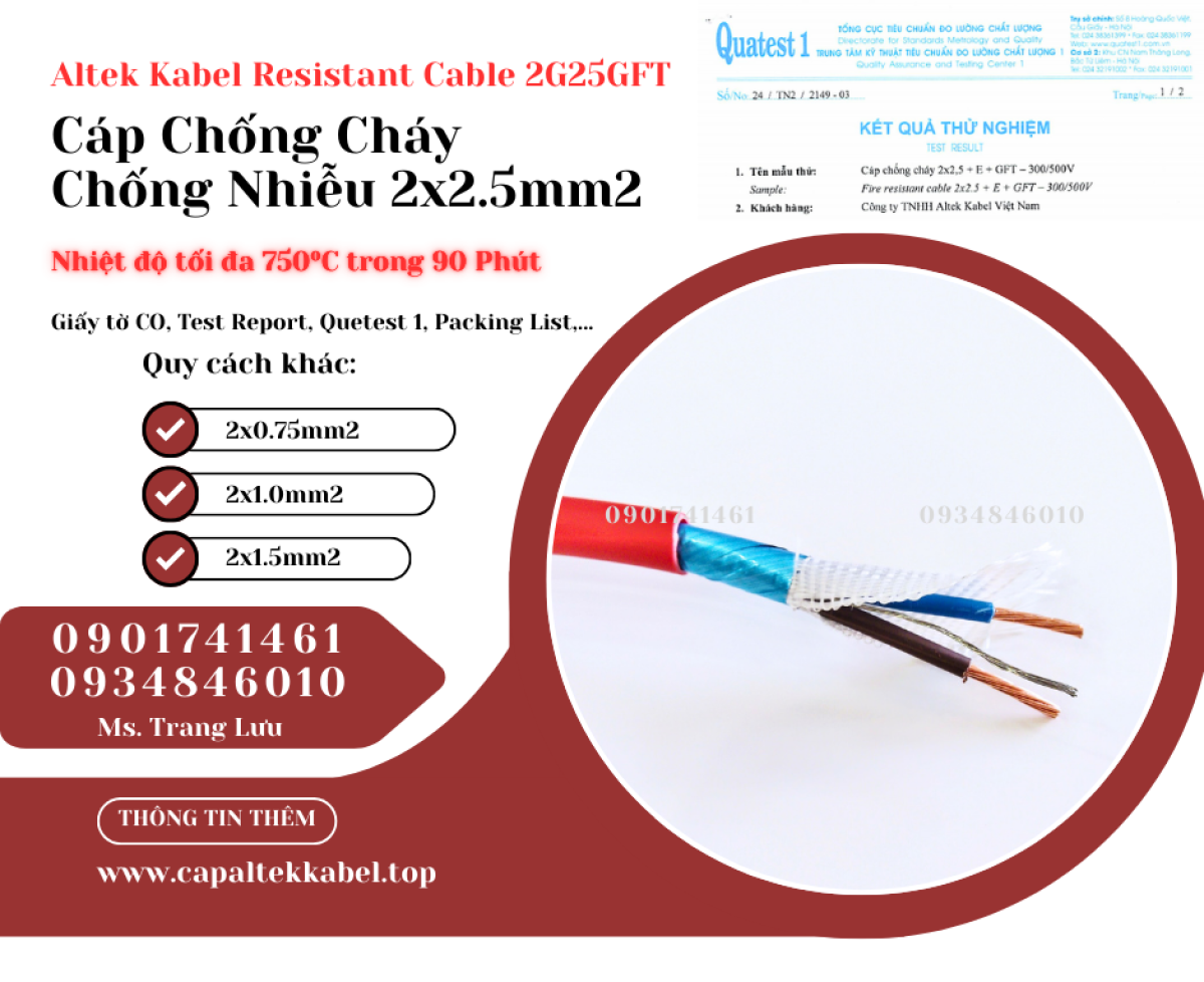 Cáp Chống Cháy Chống Nhiễu 2x2.5 Altek Kabel phân phối chính hãng