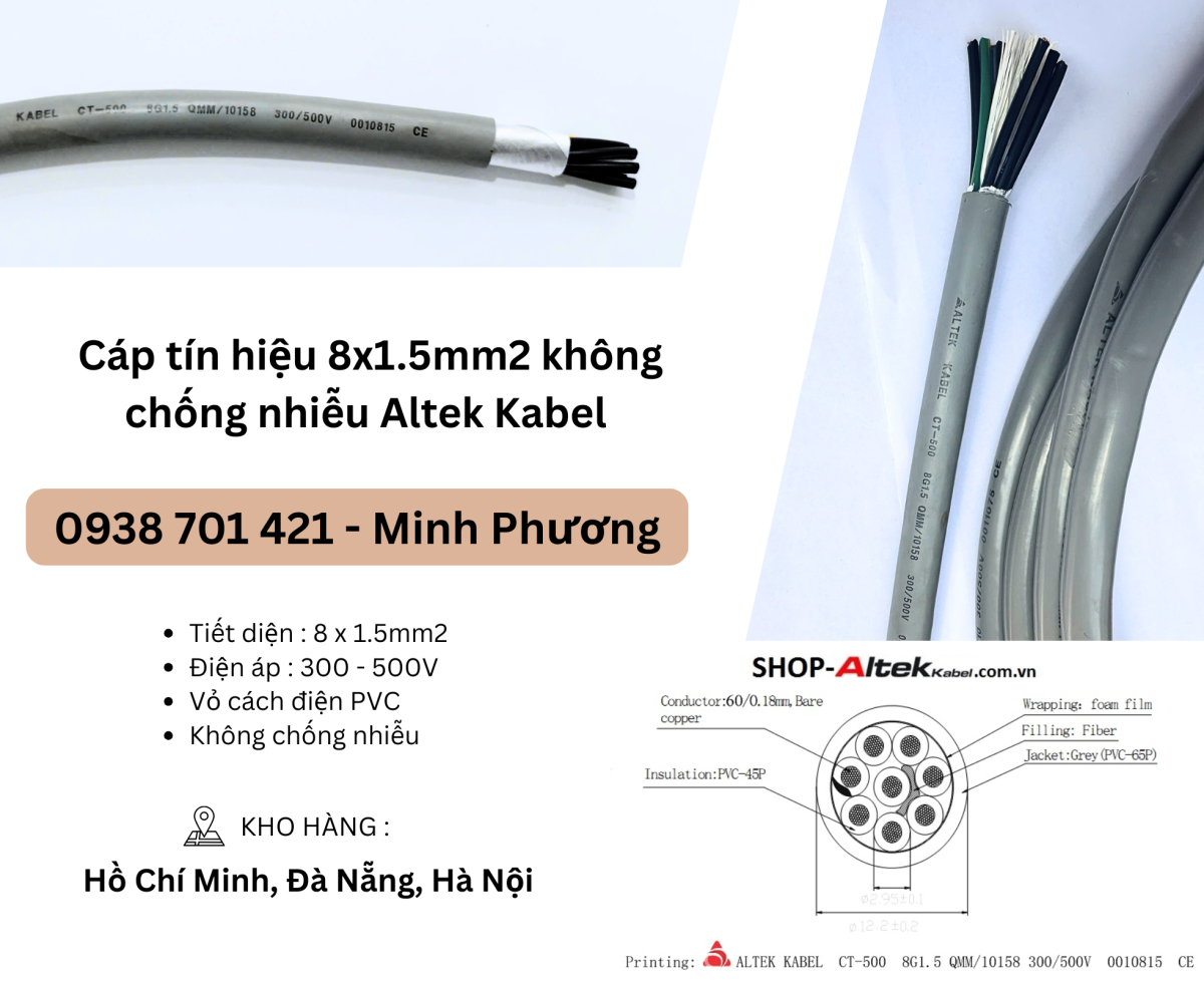 Cáp tín hiệu 8x1.5mm2 không chống nhiễu Altek Kabel Đà Nẵng, Hà Nội, Quảng Trị