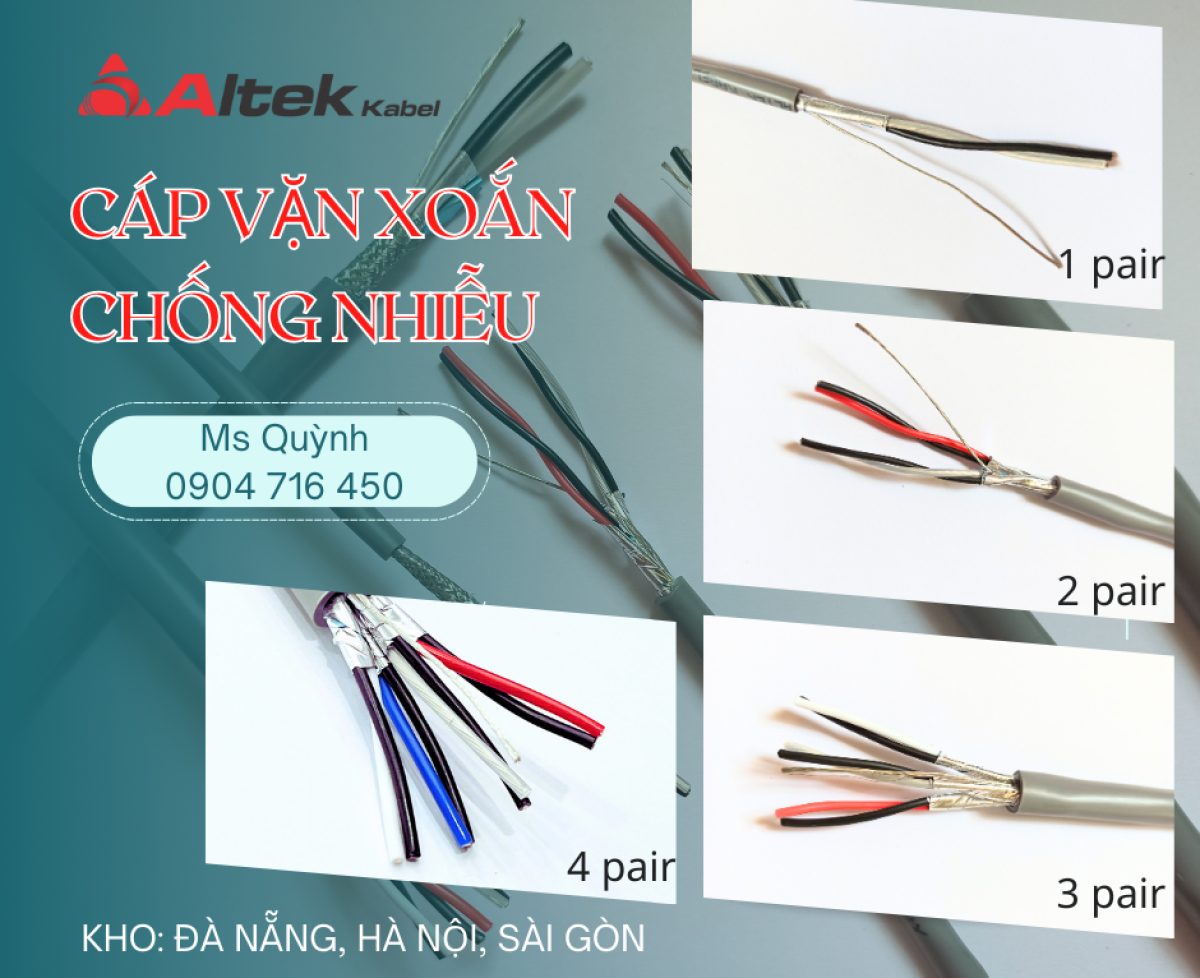 Cáp tín hiệu vặn xoắn chống nhiễu 2 Pair 16/ 18/ 20/ 22 Awg Altek Kabel