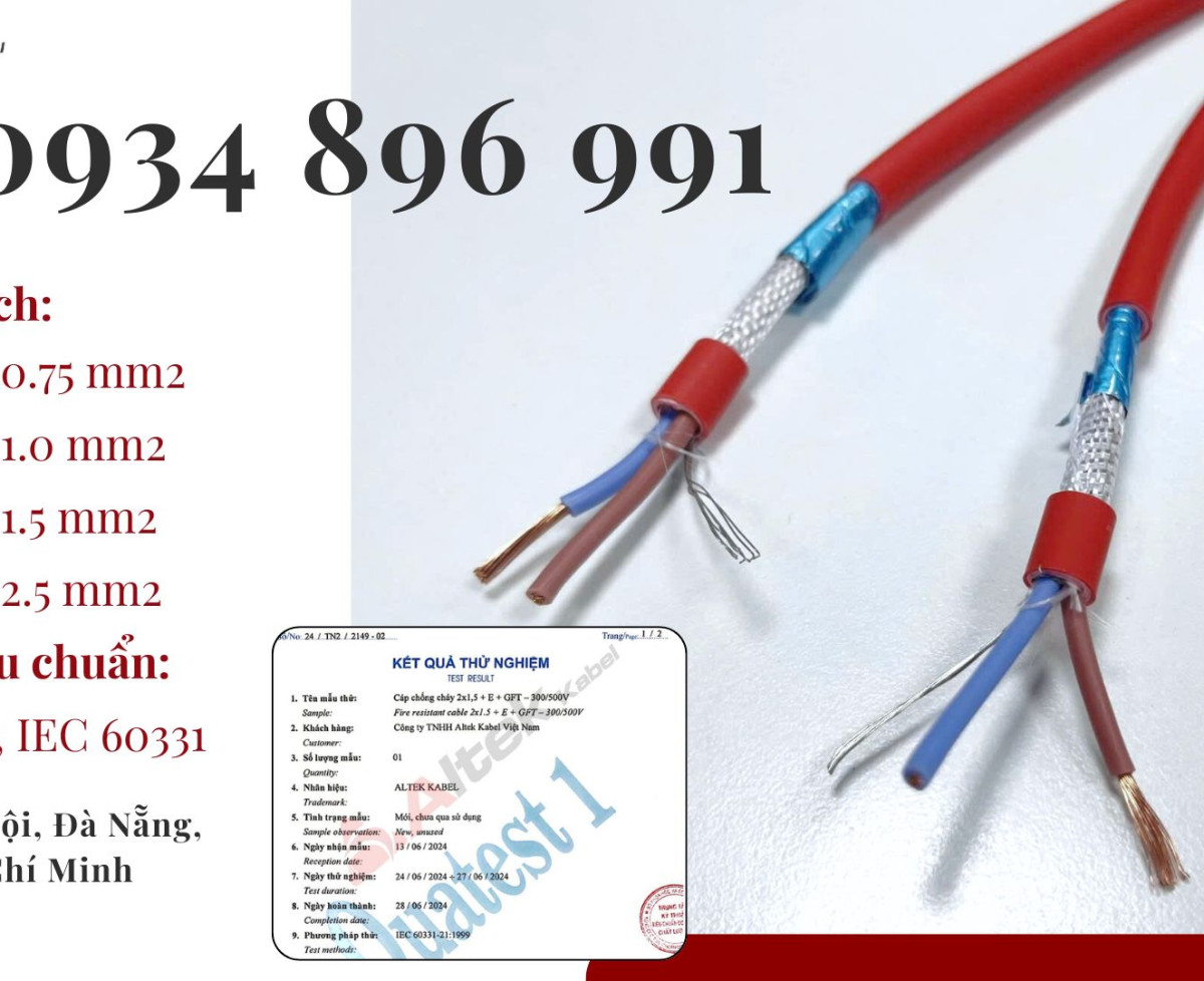 Cáp Chống Cháy Chống Nhiễu 2x1.0 mm2 Gia Lai, Đăk Lăk, Kon Tum