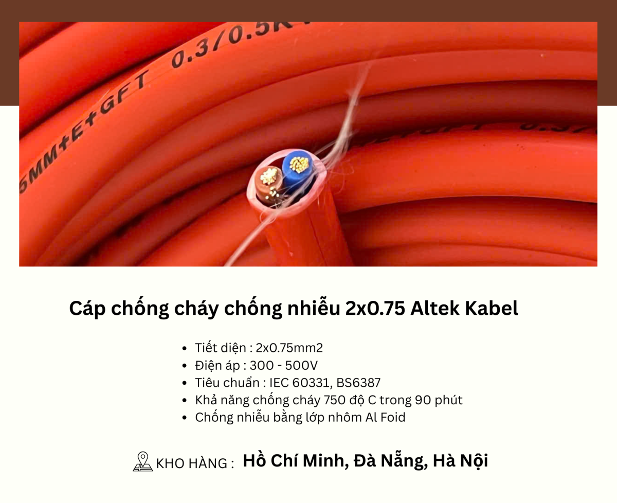 Cáp chống cháy chống nhiễu 2x0.75 Altek Kabel Đà Nẵng, Bình Định, Phú Yên