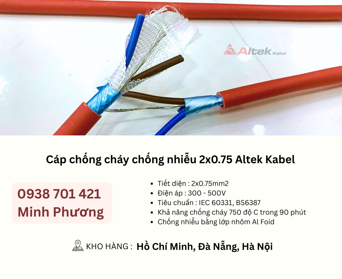 Cáp chống cháy chống nhiễu 2x0.75 Altek Kabel Đà Nẵng, Bình Định, Phú Yên