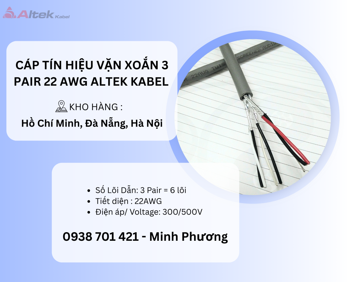 Cáp tín hiệu vặn xoắn 3 pair 22 awg Altek Kabel Đà Nẵng, Bình Định, Phú Yên