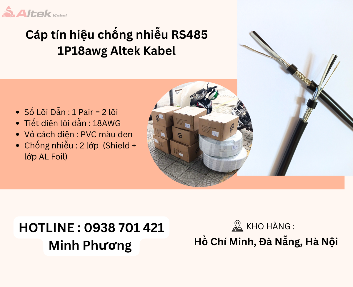 Cáp tín hiệu chống nhiễu RS485 1p18awg Altek Kabel Đà Nẵng, Quảng Bình, Hồ Chí Minh