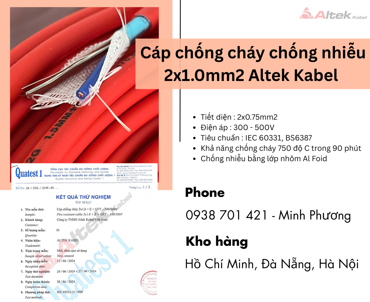 Cáp chống cháy chống nhiễu Altek Kabel 2x1.0mm2 Đà Nẵng, Lâm Đồng, Huế