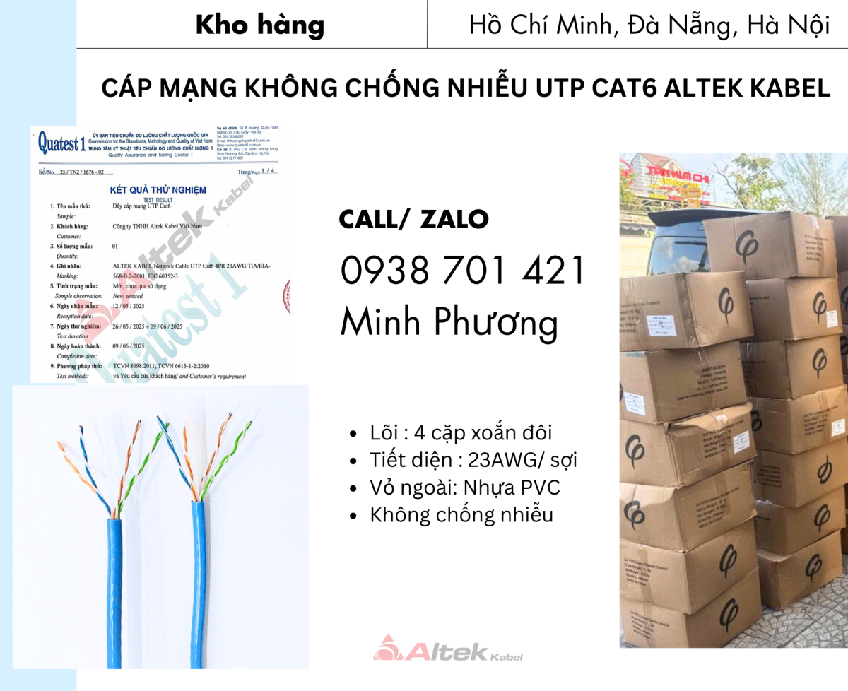 Cáp mạng không chống nhiễu UTP cat6 Altek Kabel Đà Nẵng, Quy Nhơn, Gia Lai