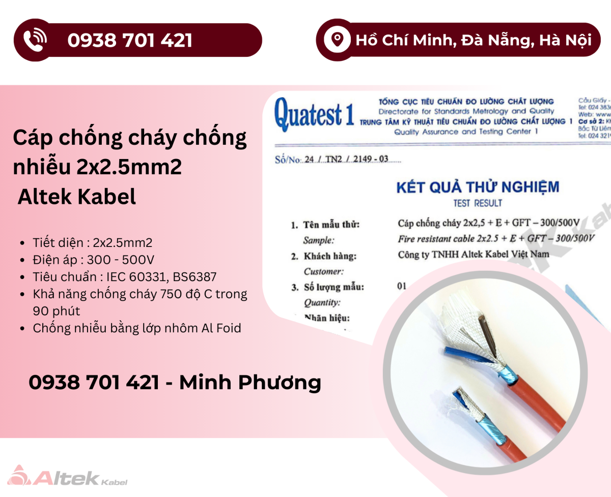 Cáp chống cháy chống nhiễu Altek Kabel 2x2.5mm2 Đà Nẵng, Huế, Thanh Hóa