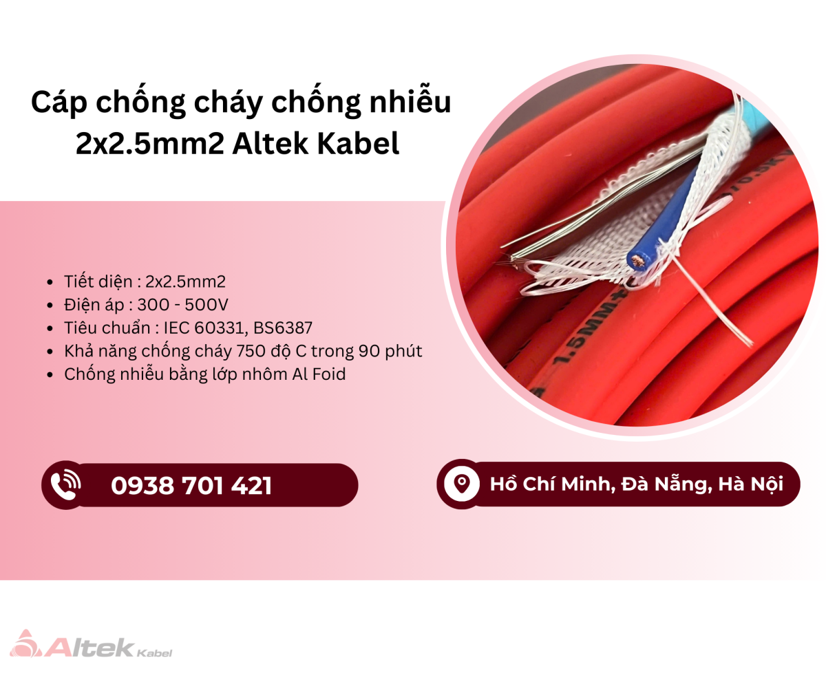 Cáp chống cháy chống nhiễu Altek Kabel 2x2.5mm2 Đà Nẵng, Huế, Thanh Hóa