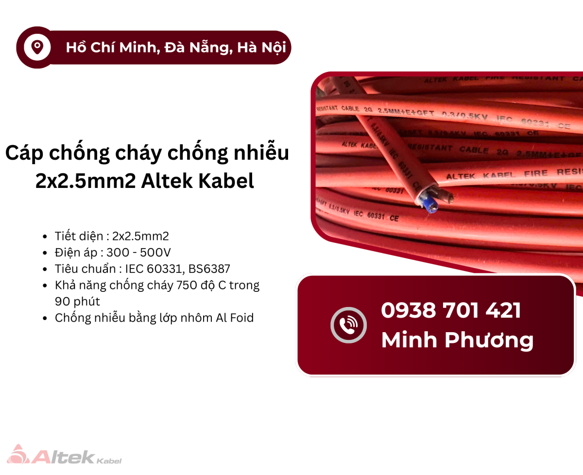 Cáp chống cháy chống nhiễu Altek Kabel 2x2.5mm2 Đà Nẵng, Huế, Thanh Hóa