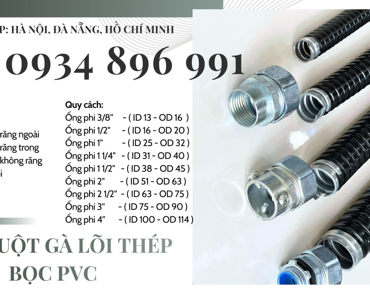 Ống Ruột Gà Lõi Thép Và Đầu Nối Phi 3/8, 1/2 Thanh Hóa, Hà Tĩnh, Nghệ An