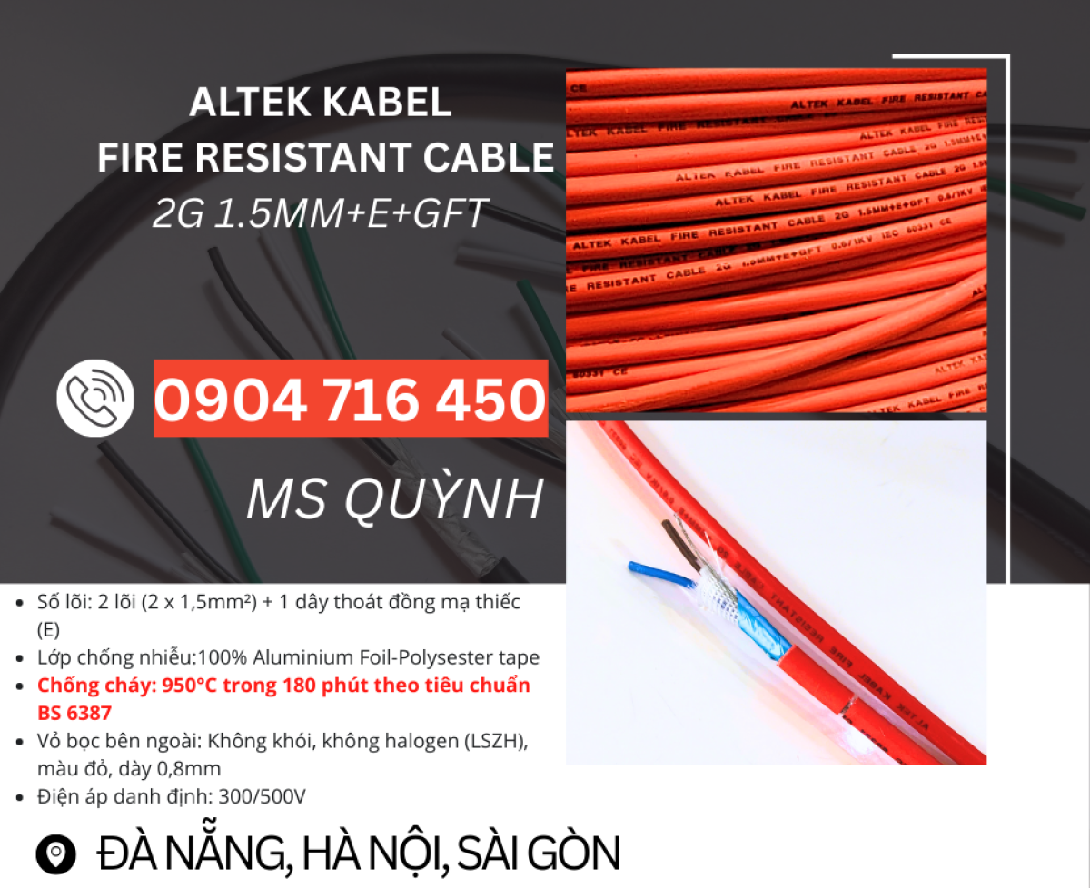 Cáp fire chống cháy chỗng nhiễu 2x1.0, 2x1.5 Altek Kabel Đà Nẵng, Hà Nội, Sài Gòn, Quy Nhơn