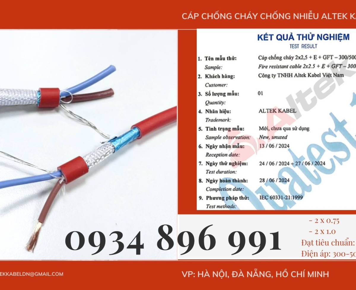 Cáp Chống Cháy Chống Nhiễu 2x0.75 /1.0 /1.5 /2.5 NGHỆ AN, HÀ TĨNH, THANH HÓA