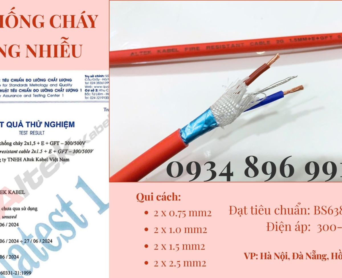 Cáp Chống Cháy Chống Nhiễu 2x0.75 /1.0 /1.5 /2.5 NGHỆ AN, HÀ TĨNH, THANH HÓA