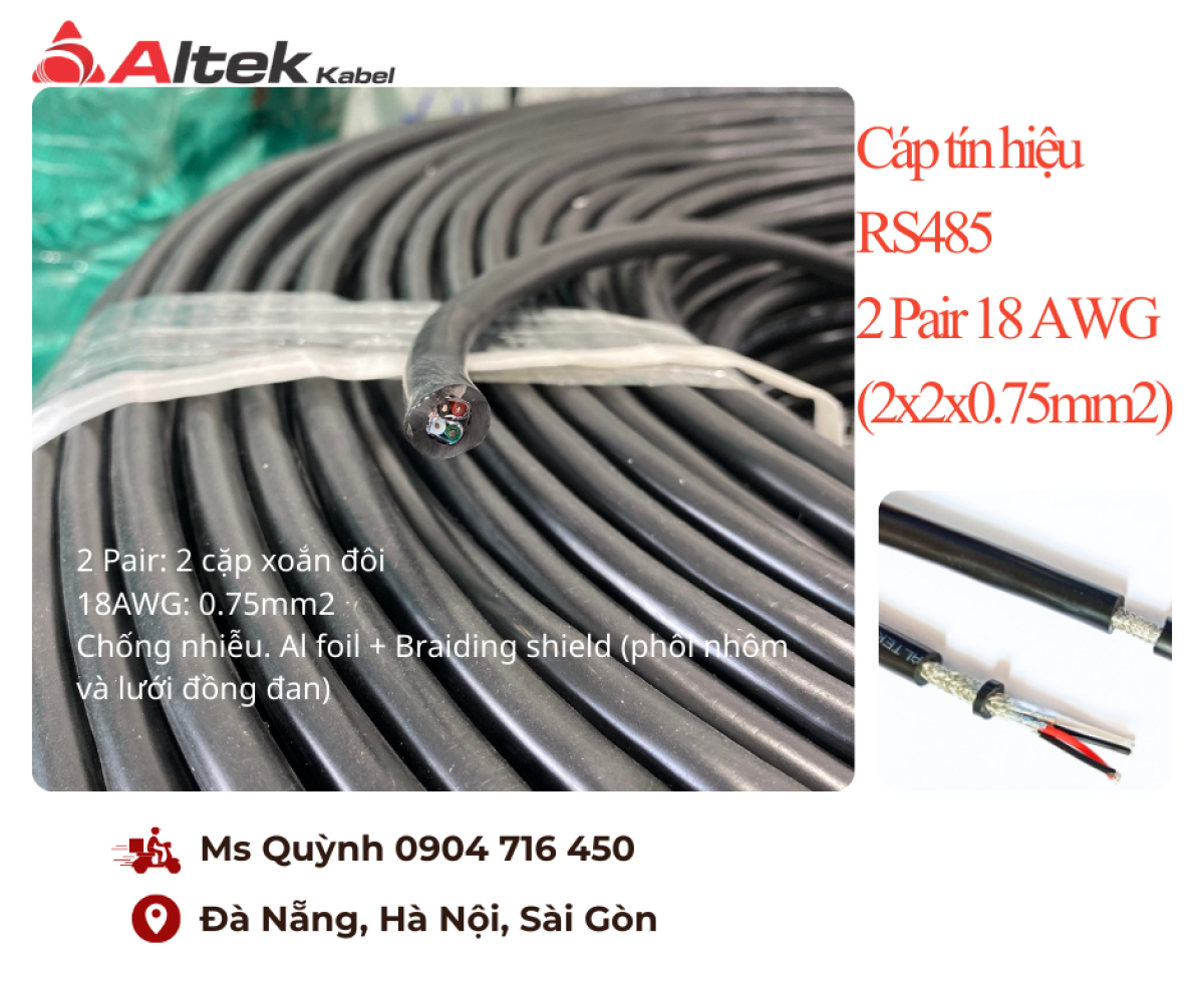 Cáp tín hiệu RS485 2 Pair 18 AWG 2x2x0.75mm2 Đà Nẵng, Hà Nội, Sài Gòn, Quảng Nam, Bình Định, Gia Lai