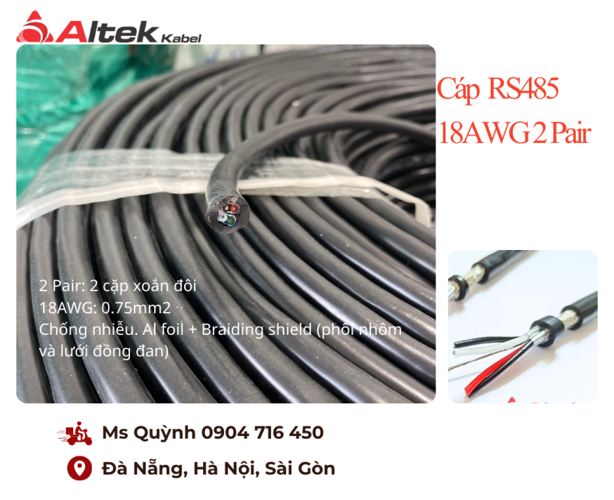 Cáp tín hiệu RS485 2 Pair 18 AWG 2x2x0.75mm2 Đà Nẵng, Hà Nội, Sài Gòn, Quảng Nam, Bình Định, Gia Lai