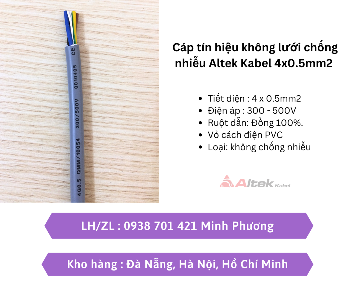 Cáp tín hiệu không lưới chống nhiễu Altek Kabel 4x0.5mm2 Đà Nẵng, Hội An, Quảng Trị
