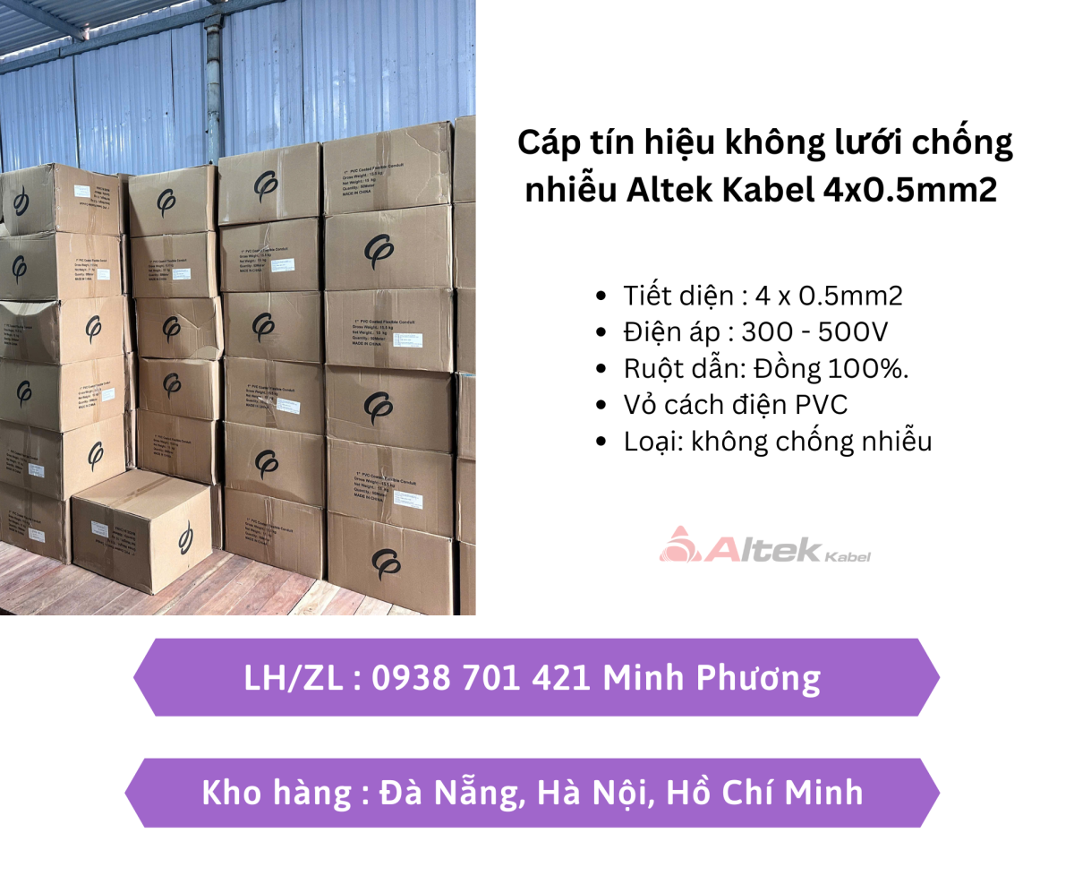 Cáp tín hiệu không lưới chống nhiễu Altek Kabel 4x0.5mm2 Đà Nẵng, Hội An, Quảng Trị