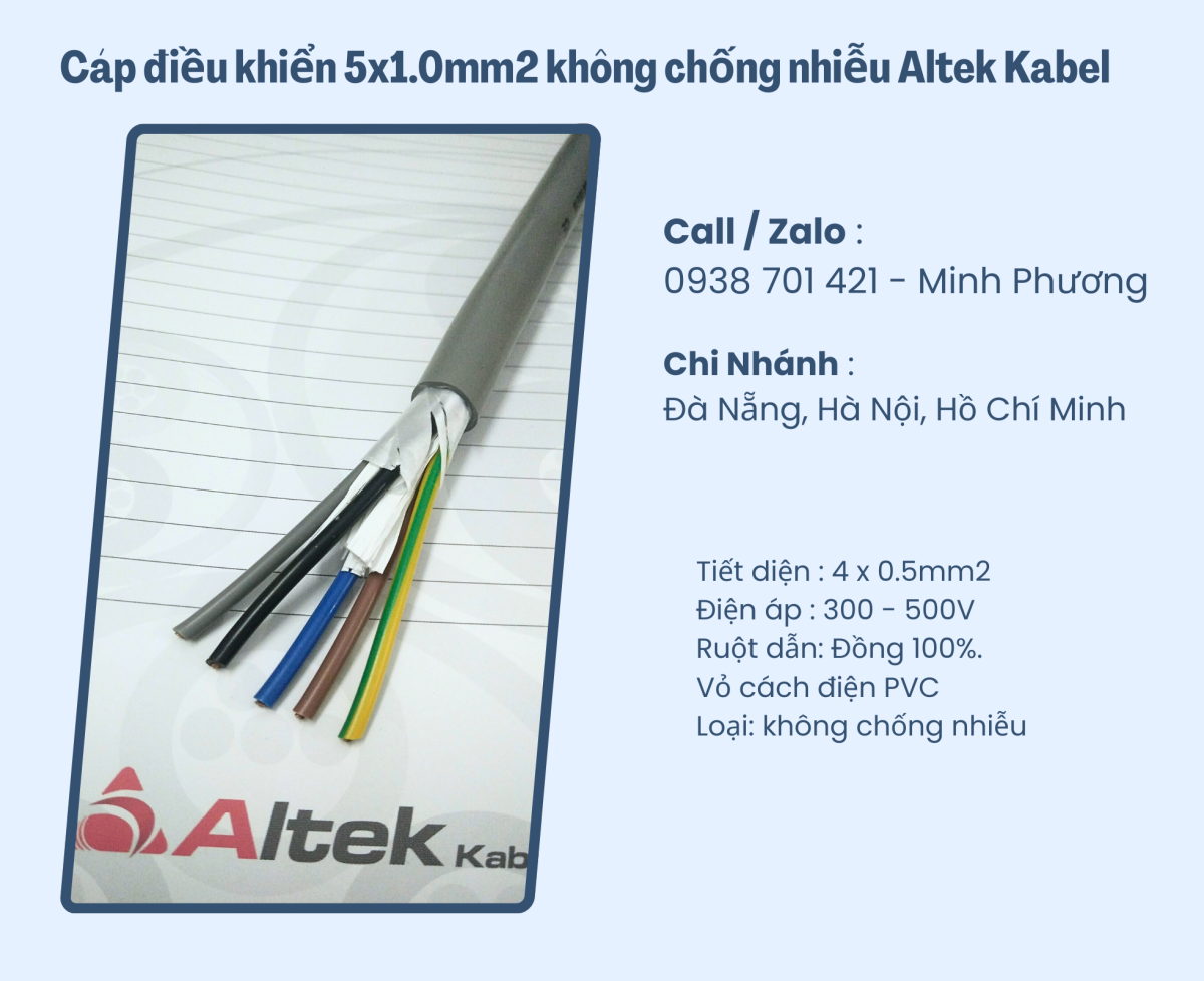 Cáp điều khiển 5x1.0mm2 không chống nhiễu Altek Kabel Đà Nẵng, Hải Dương, Hải Phòng