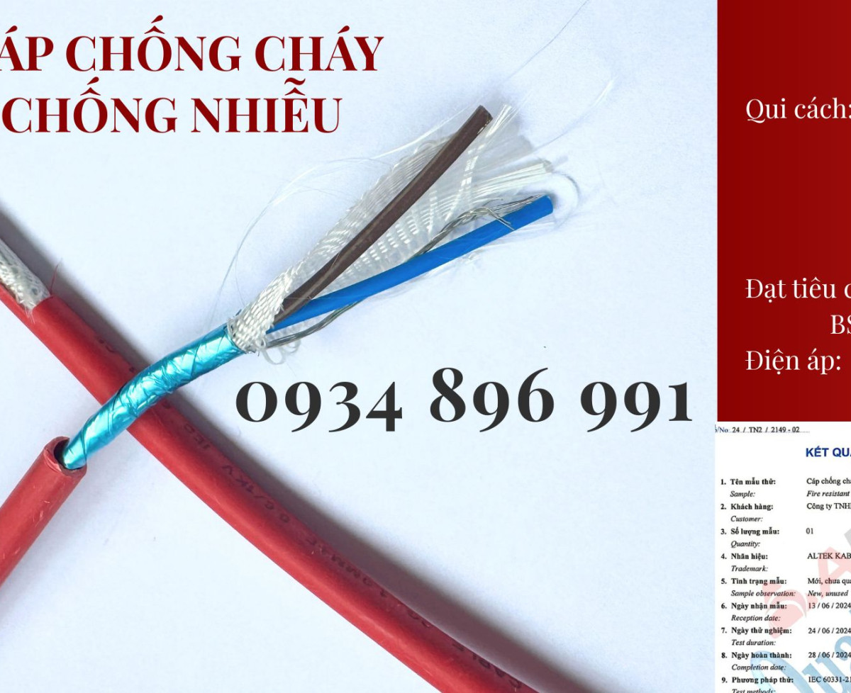 Cáp Chống Cháy Chống Nhiễu 2x1.0 mm2 Chuẩn BS6387, IEC 60331 Hà Tĩnh, Nghệ An, Thanh Hóa