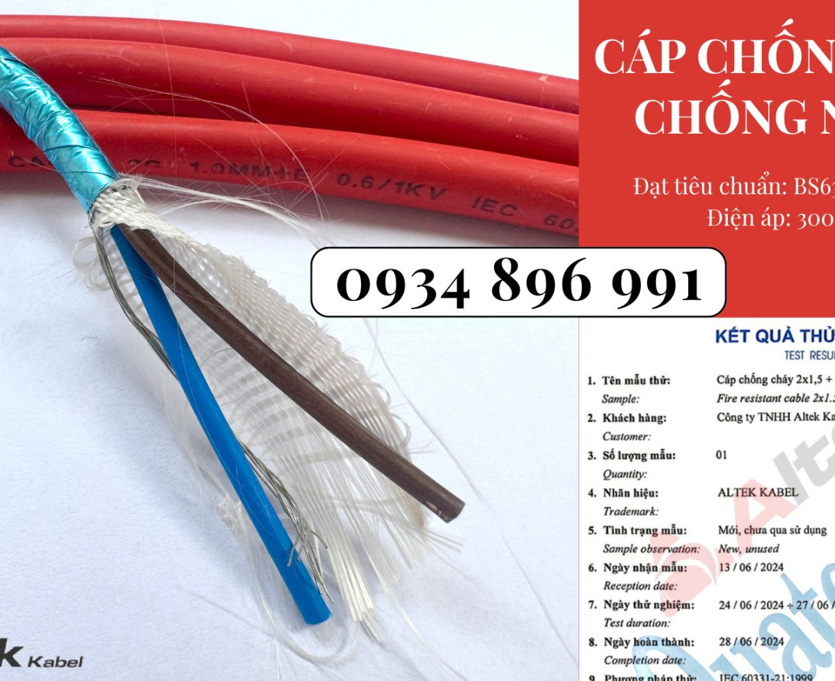 Cáp Chống Cháy Chống Nhiễu 2x1.0 mm2 Chuẩn BS6387, IEC 60331 Hà Tĩnh, Nghệ An, Thanh Hóa