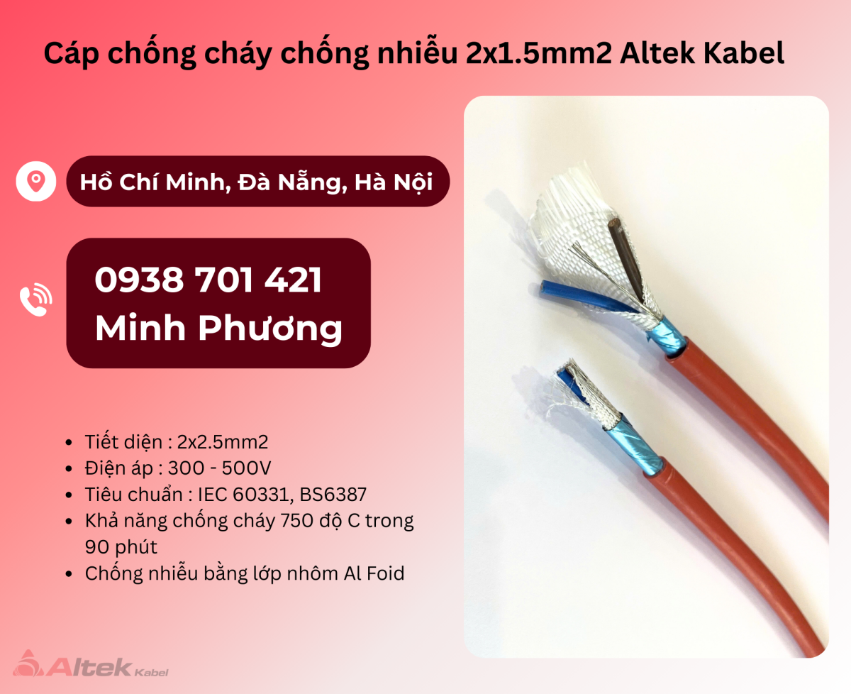 Cáp chống cháy chống nhiễu Altek Kabel 2x1.5 Đà Nẵng, Quảng Ngãi, Quảng Trị