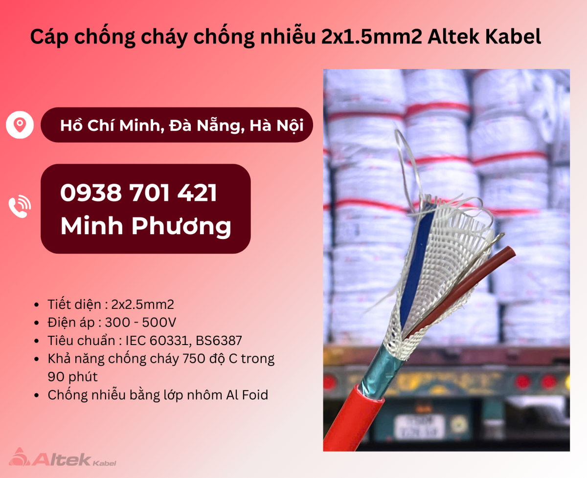Cáp chống cháy chống nhiễu Altek Kabel 2x1.5 Đà Nẵng, Quảng Ngãi, Quảng Trị