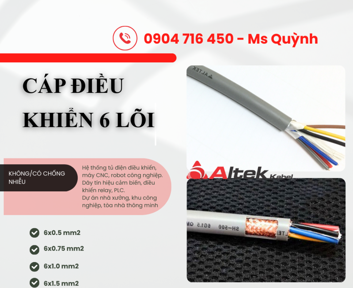 Cáp điều khiển Altek Kabel 6×0.5, 6×0.75, 6×1.0, 6×1.5 Đà Nẵng, Hà Nội, Bắc Ninh, Thanh Hóa, Quảng Ngãi