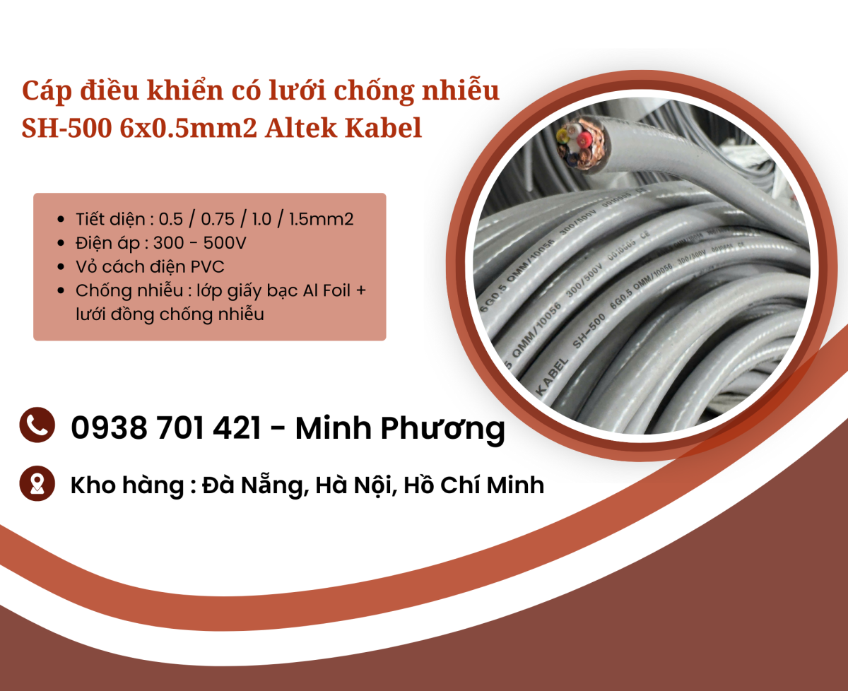 Cáp điều khiển có lưới chống nhiễu SH-500 6x0.5mm2 Altek Kabel Hà Nội, Huế, Quy Nhơn