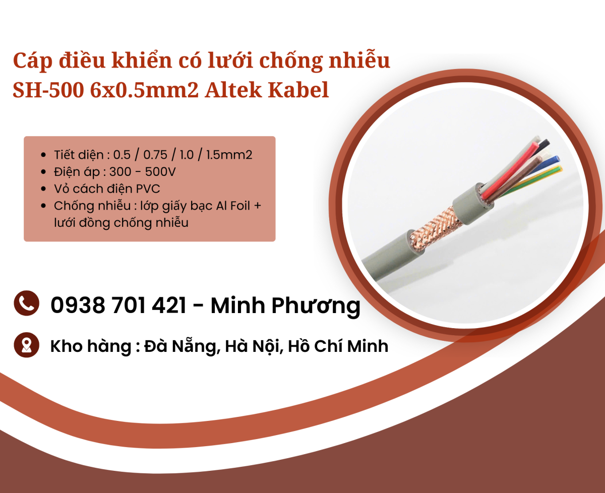 Cáp điều khiển có lưới chống nhiễu SH-500 6x0.5mm2 Altek Kabel Hà Nội, Huế, Quy Nhơn