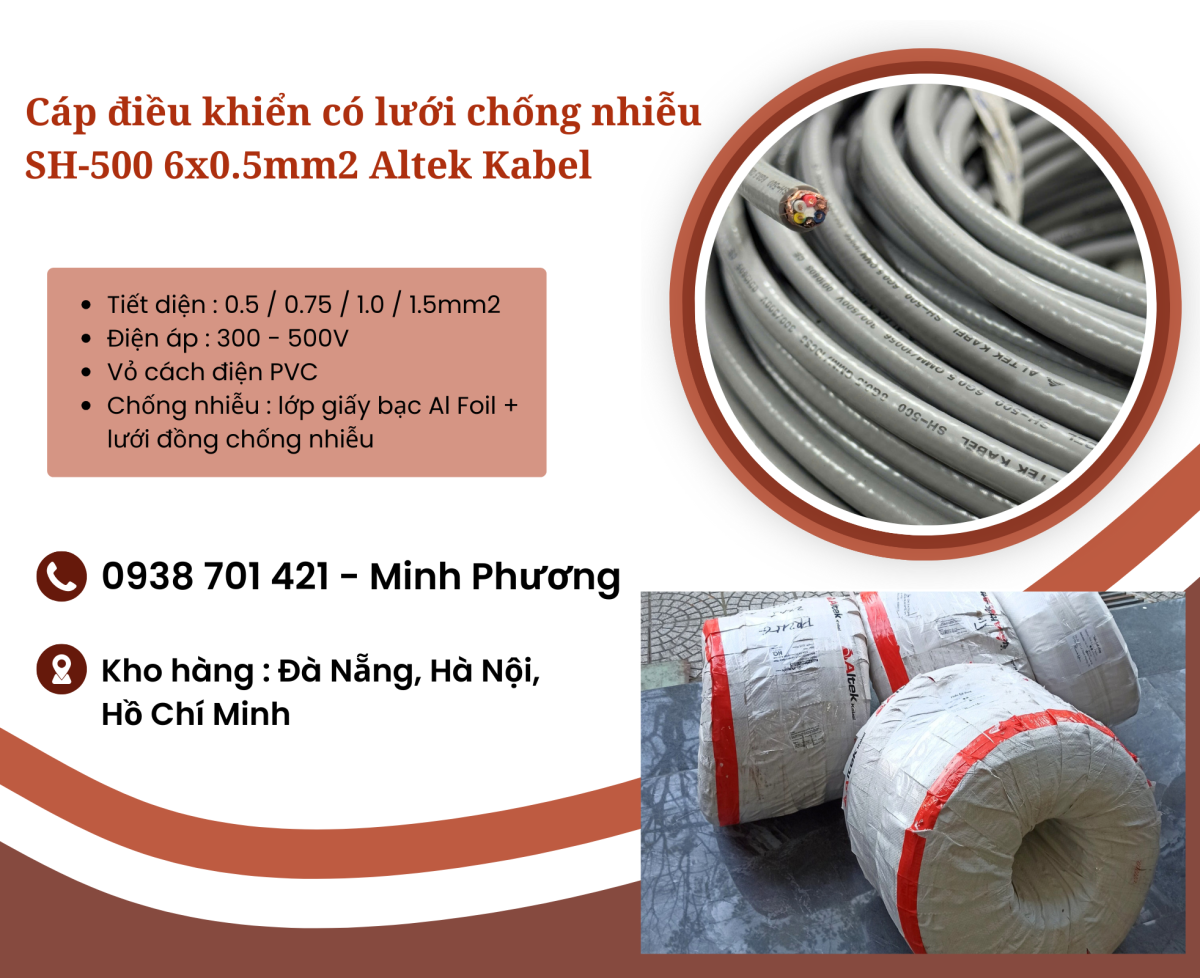 Cáp điều khiển có lưới chống nhiễu SH-500 6x0.5mm2 Altek Kabel Hà Nội, Huế, Quy Nhơn