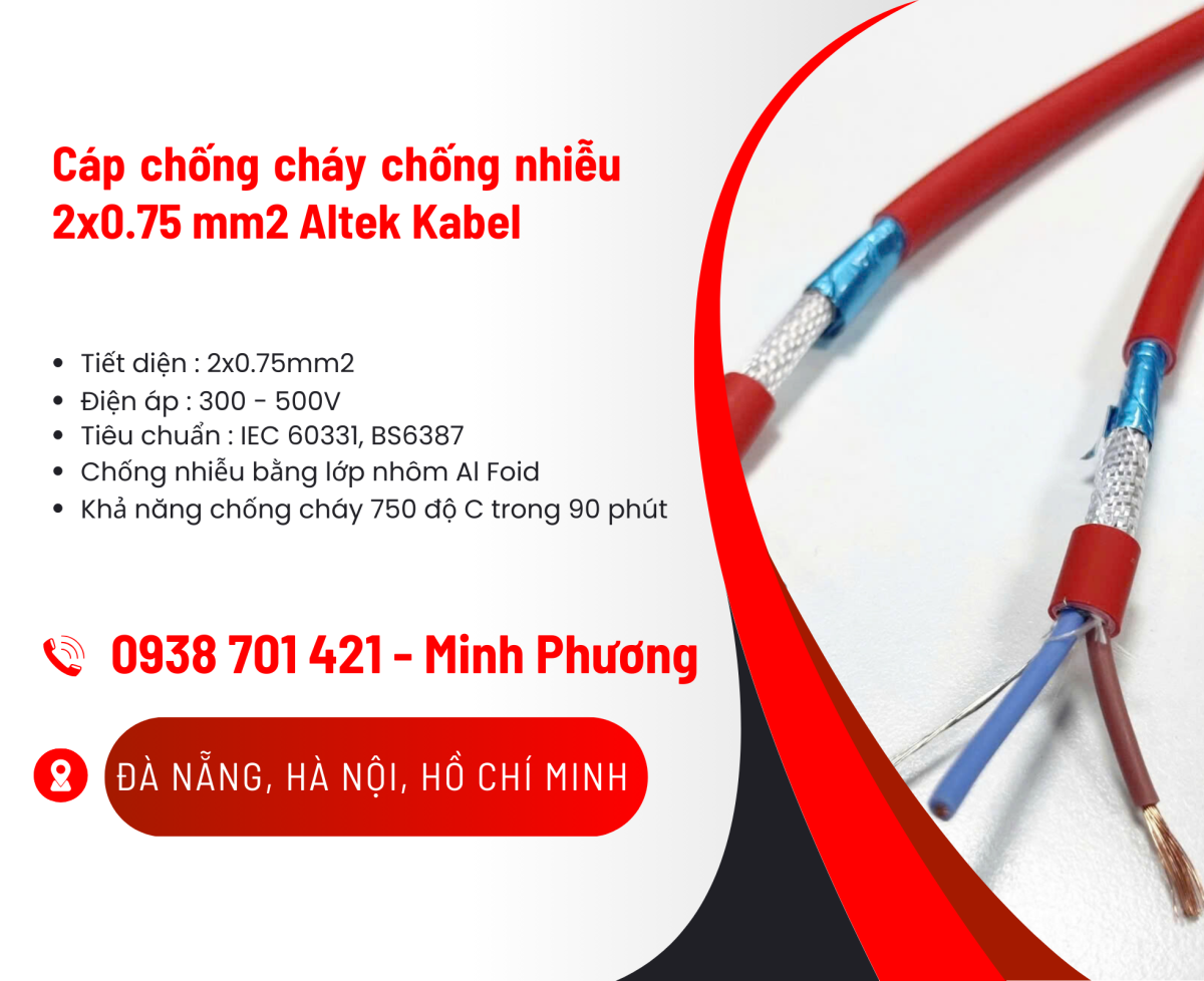 Cáp chống cháy chống nhiễu 2 lõi 0.75mm2 Altek Kabel Thanh Hóa, Nghệ An, Đồng Nai