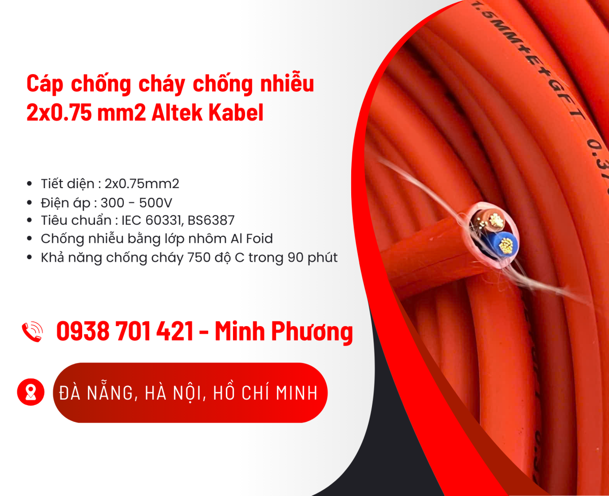 Cáp chống cháy chống nhiễu 2 lõi 0.75mm2 Altek Kabel Thanh Hóa, Nghệ An, Đồng Nai