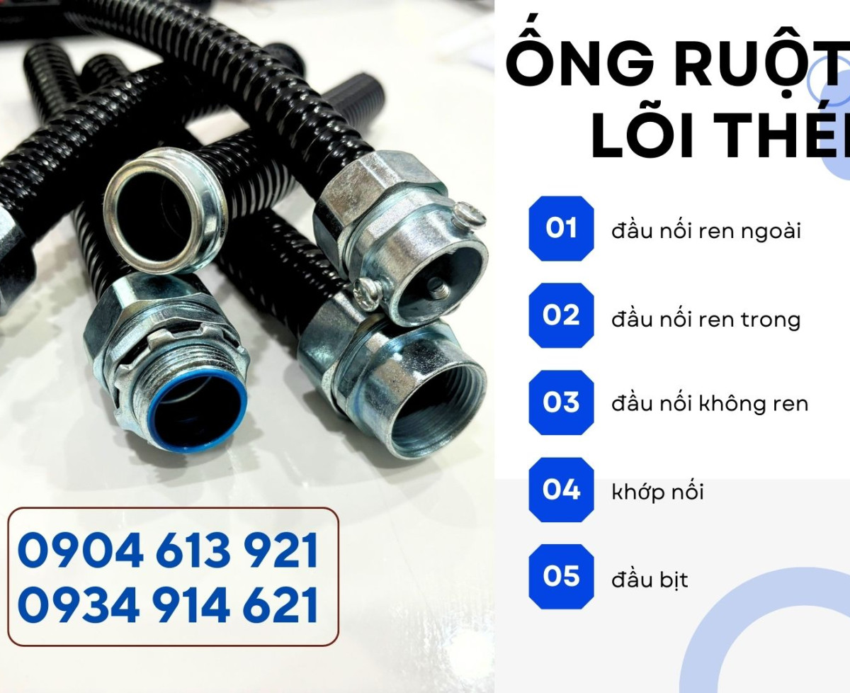 Ống ruột gà lõi thép / ống kẽm đàn hồi dây điện bọc nhựa PVC Đà Nẵng, Hà Nội, HCM