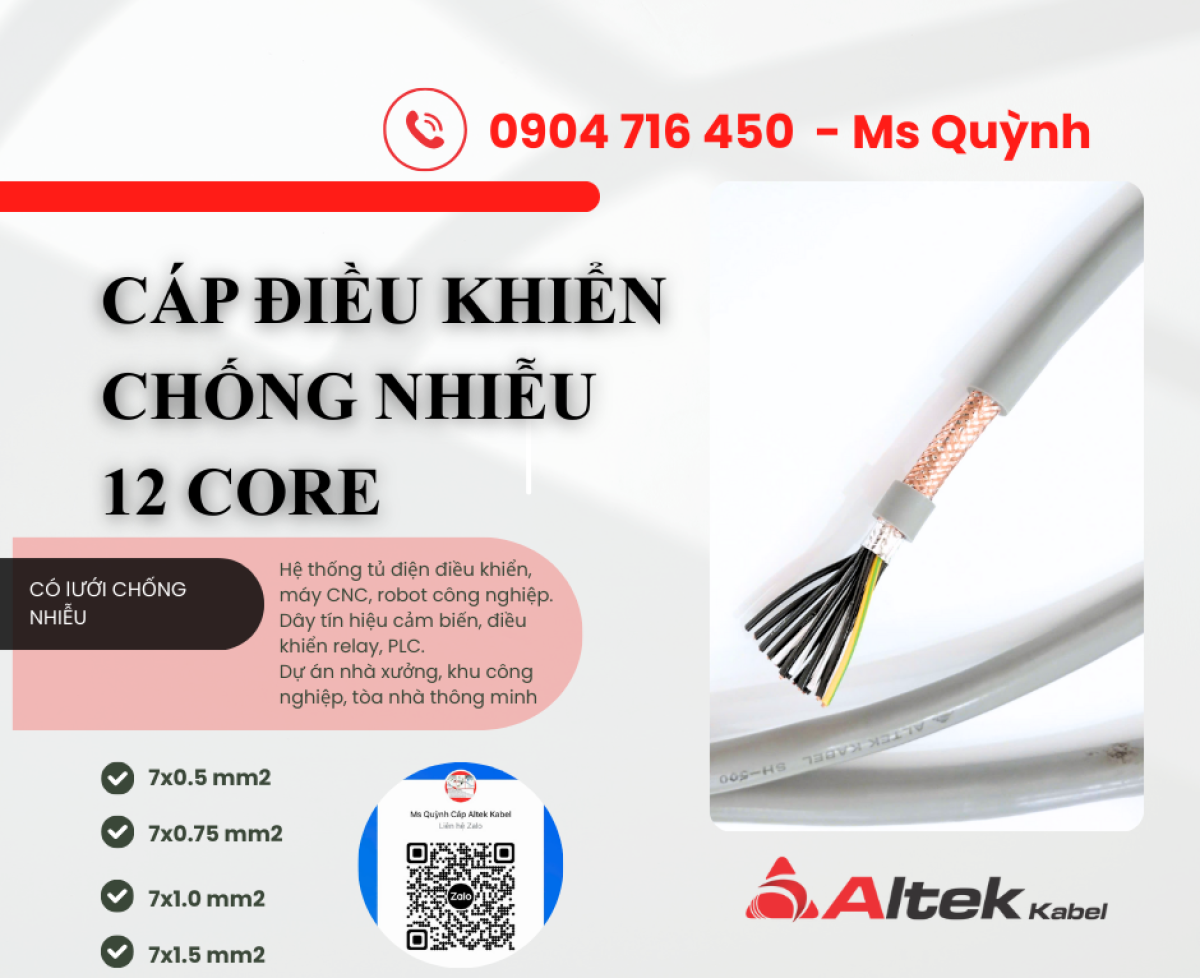 Cáp điều khiển  Altek Kabel 12 sợi 12x0.5, 12x0.75, 12x1.5 Đà Nẵng, Hà Nội, Thanh Hóa